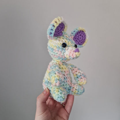 Pastel Rainbow crochet sitting mouse