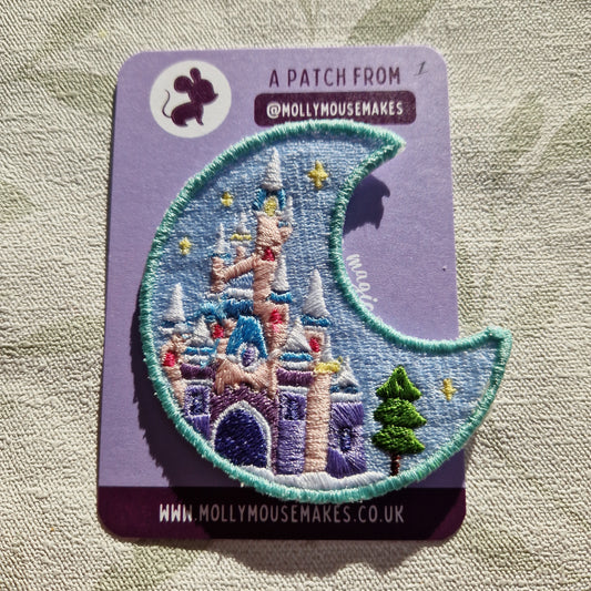 Practically perfect winter castle iron-on embroidered patch 1