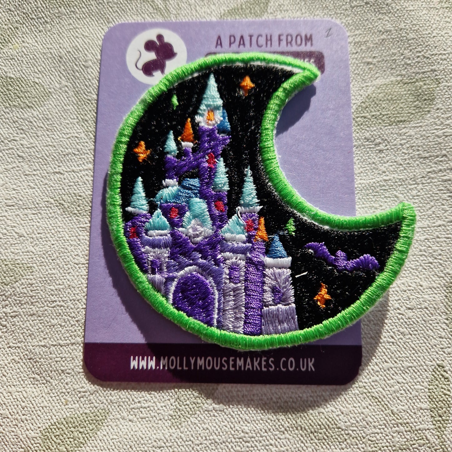 Practically perfect spooky castle iron-on embroidered patch 1