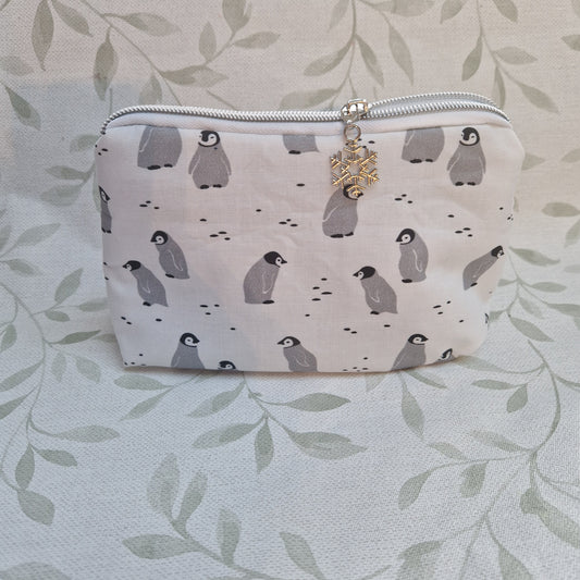 Penguin lined triangle cosmetic bag with zipper