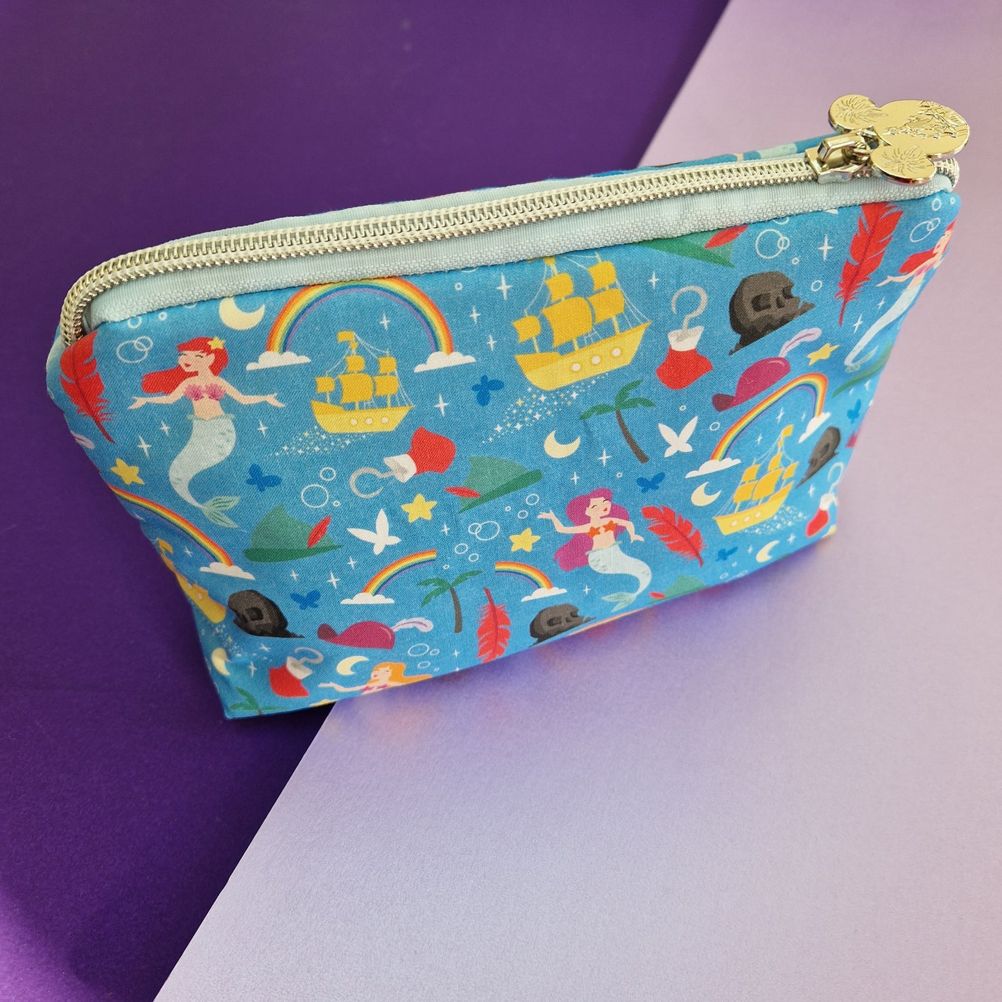 Pirates, mermaids and fairies triangle shaped cosmetic bag pouch with zipper