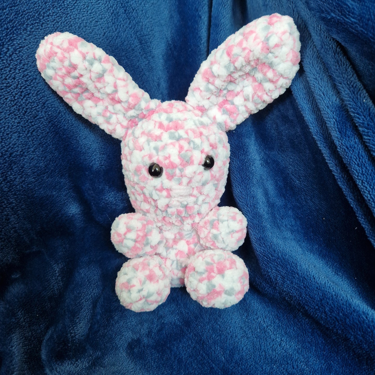 Chunky, super soft, white, pink and grey crochet bunny