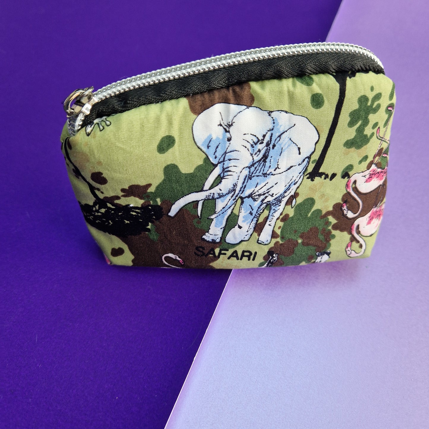 Mini Animal lined triangle cosmetic bag with zipper