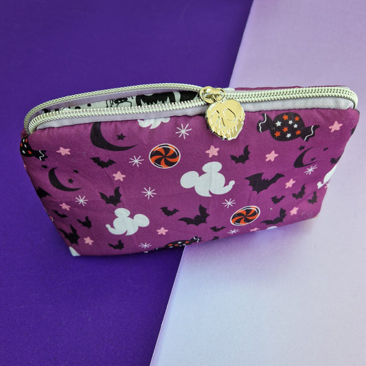 Witch Mouse lined triangle cosmetic bag with zipper