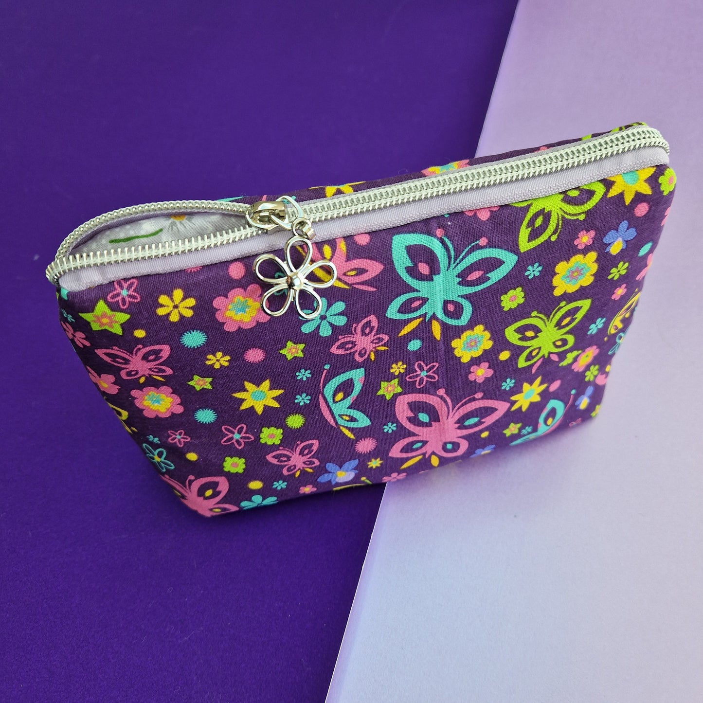 Family Miracle Butterfly lined triangle cosmetic bag with zipper