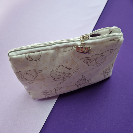 Flying elephant lined triangle cosmetic bag with zipper